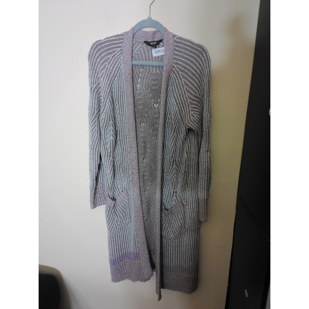 Simply Vera Vera Wang Cardigan Womens M Lavender Grey Longline Pointelle Knit
